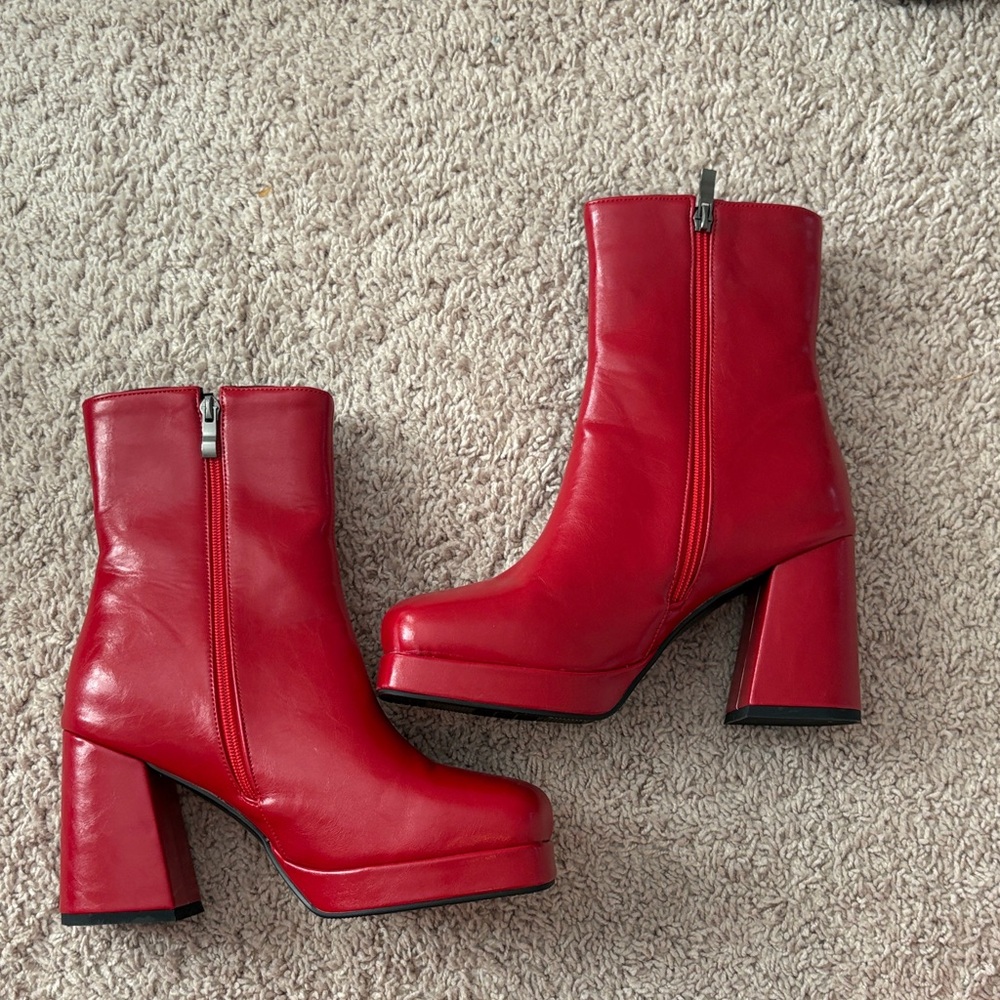 Red Leather Ankle Boots